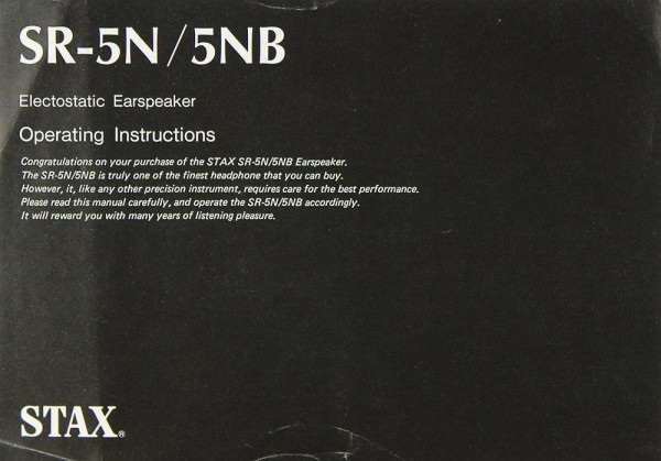 Stax SR-5 N, SR-5 NB User manual
