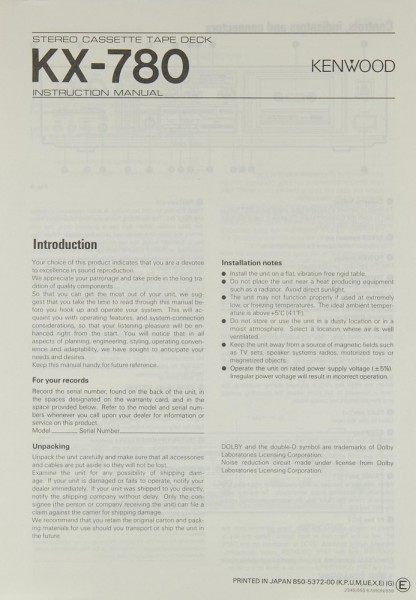 Kenwood KX-780 User Manual
