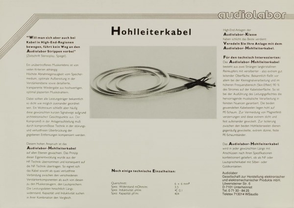 Audiolabor Hohlleiterkabel Prospekt / Katalog