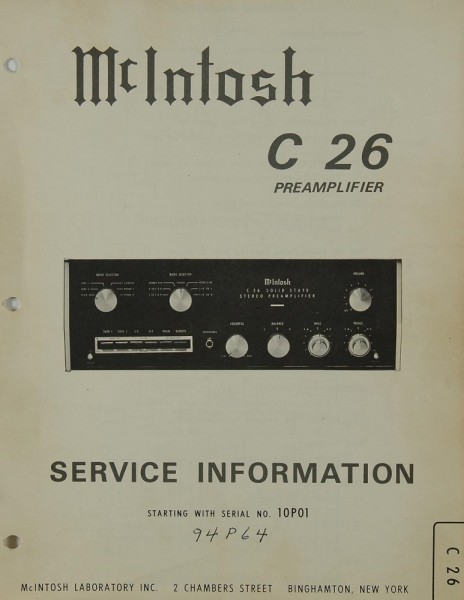 McIntosh C 26 Schaltplan / Serviceunterlagen