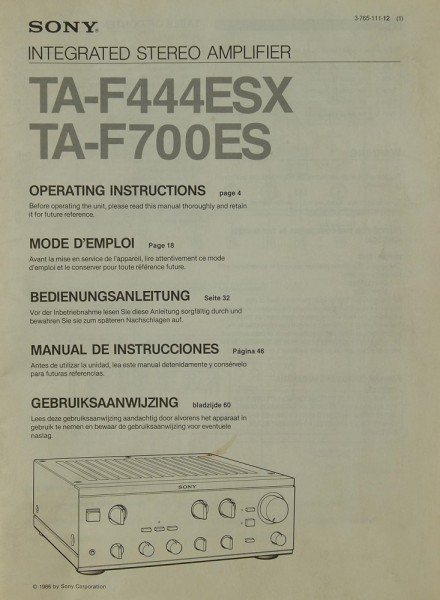 Sony TA-F 444 ESX / TA-F 700 ES Manual