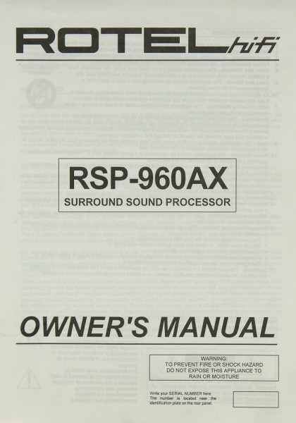 Rotel RSP-960 AX Operating Instructions