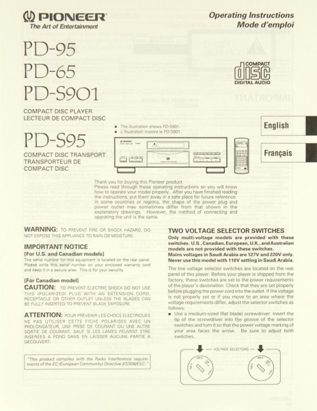 Pioneer PD-95 / PD-65 / PD-S 901 / PD-S 95 Bedienungsanleitung