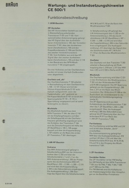 Braun CE 500/1 Schematics / Service Manual