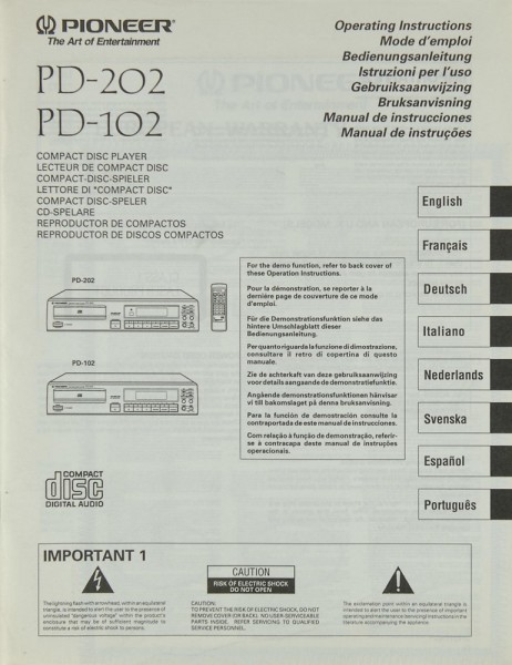 Pioneer PD-202 / PD-102 User Manual