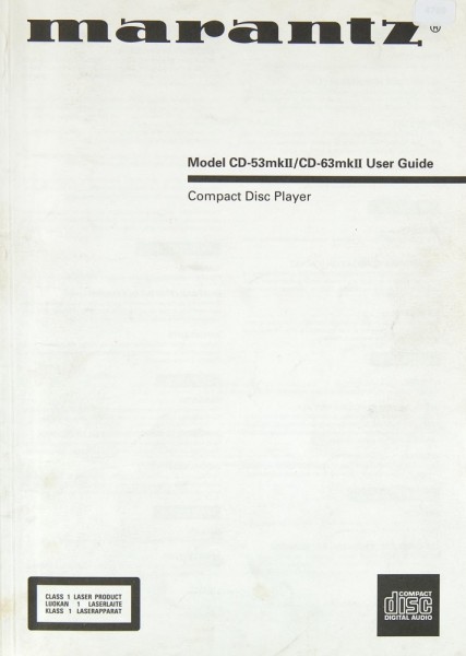 Marantz CD-53 mk II / CD-63 mk II Manual
