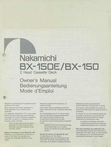 Nakamichi BX-150 E / BX-150 Manual