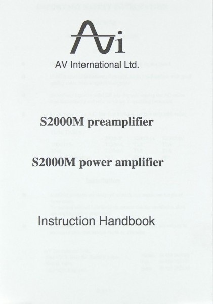 AVI S 2000 M Owner&#039;s Manual