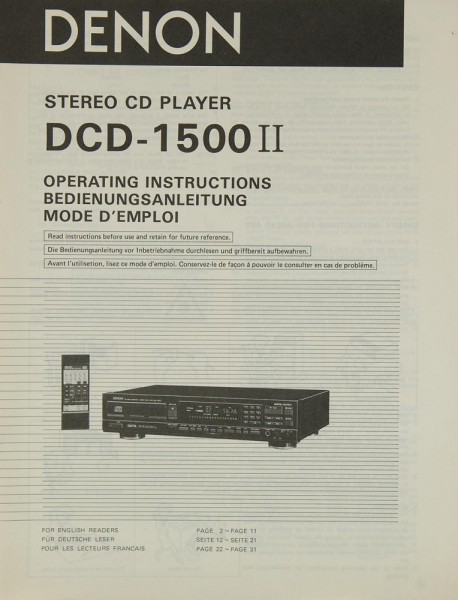 Denon DCD-1500 II Operating Instructions