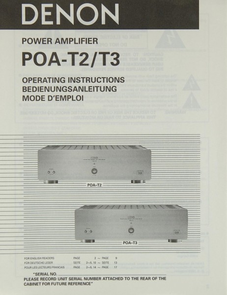 Denon POA-T 2 / T 3 Operating Instructions
