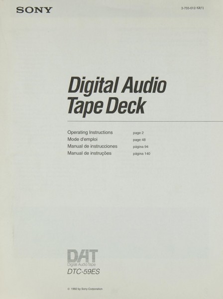 Sony DTC-59 ES Manual