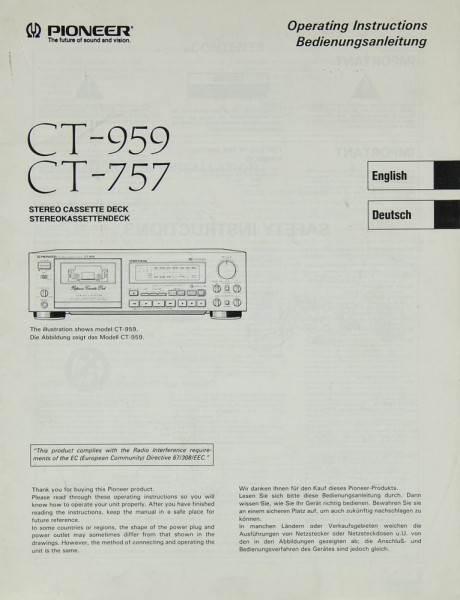 Pioneer CT-959 / CT-757 Instruction Manual