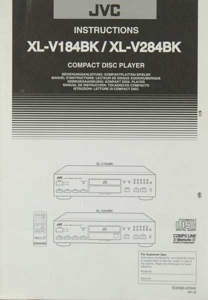 JVC XL-V 184 BK / XL-V 284 BK Manual