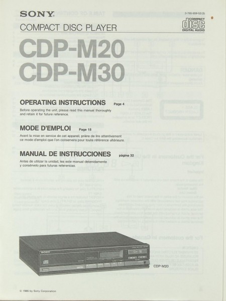 Sony CDP-M 20 / CDP-M 30 Bedienungsanleitung