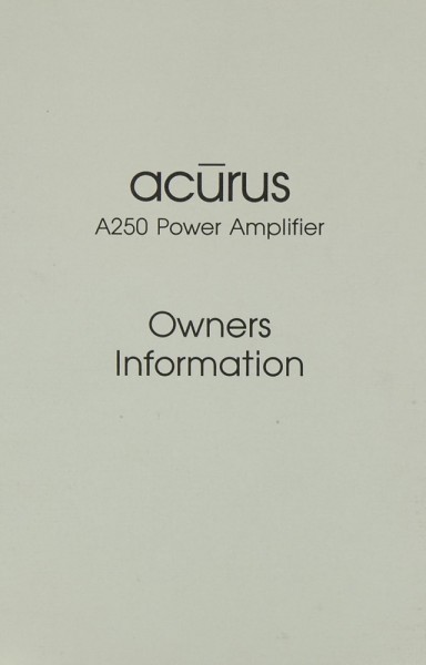Acurus A 250 Bedienungsanleitung