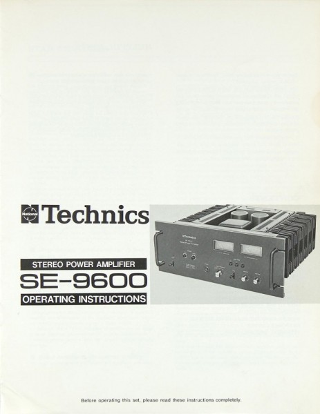 Technics SE-9600 Operating Instructions