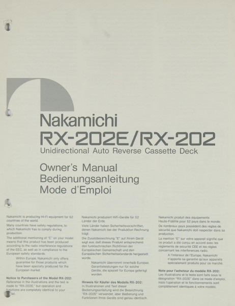 Nakamichi RX-202 E / RX-202 Operating Instructions