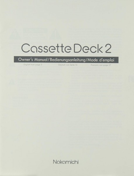 Nakamichi Cassette Deck 2 Manual