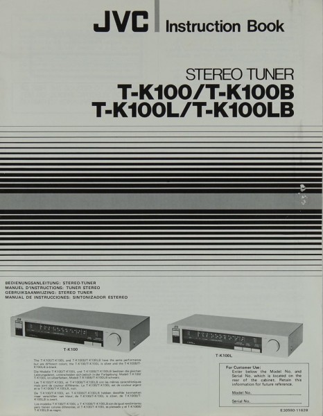 JVC T-K 100 / 100 B / 100 L 7 100 LB Manual