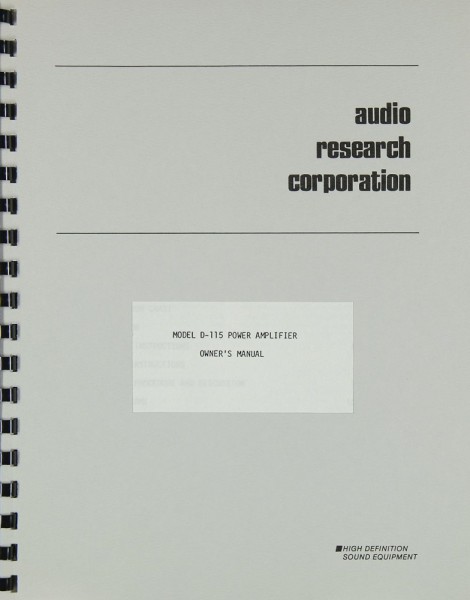 Audio Research D-115 Bedienungsanleitung