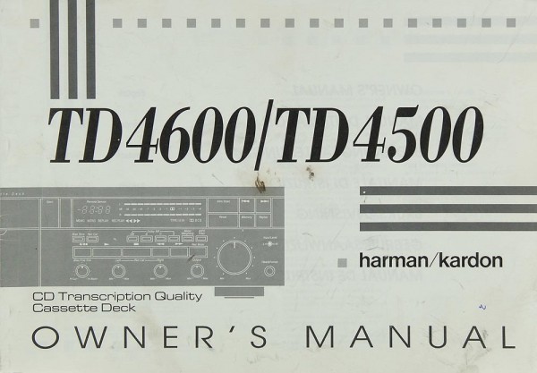 Harman / Kardon TD 4600 / TD 4500 Operating Instructions