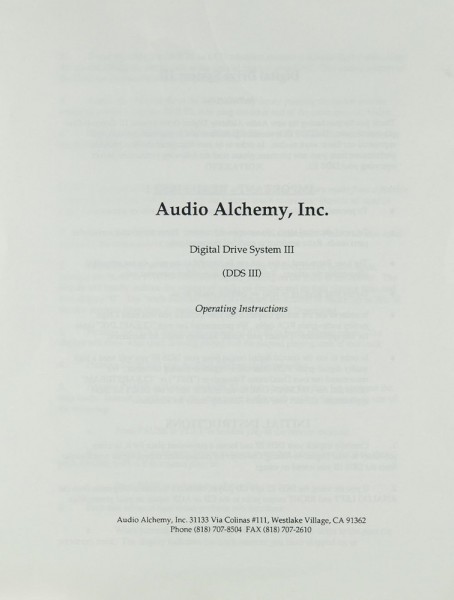 Audio Alchemy DDS III User Guide