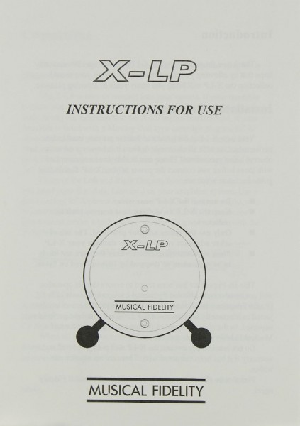 Musical Fidelity X-LP Owner&#039;s Manual