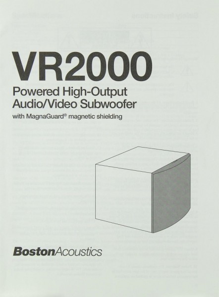 Boston Acoustics VR 2000 Bedienungsanleitung