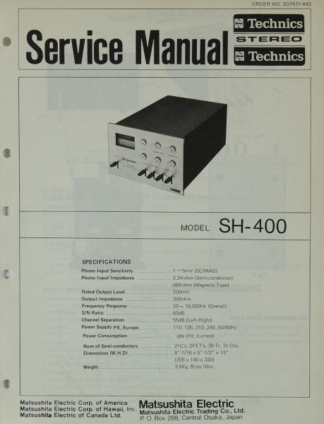 Technics SH-400 Schaltplan / Serviceunterlagen
