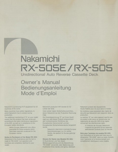 Nakamichi RX-505 E / RX-505 Operating Instructions