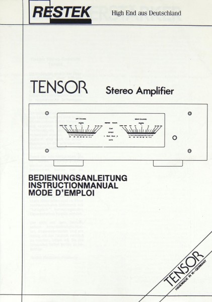 Restek Tensor Operating Instructions