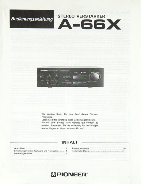 Pioneer A-66 X User Manual