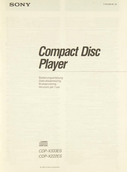 Sony CDP-X 333 ES / CDP-X 222 ES User Manual