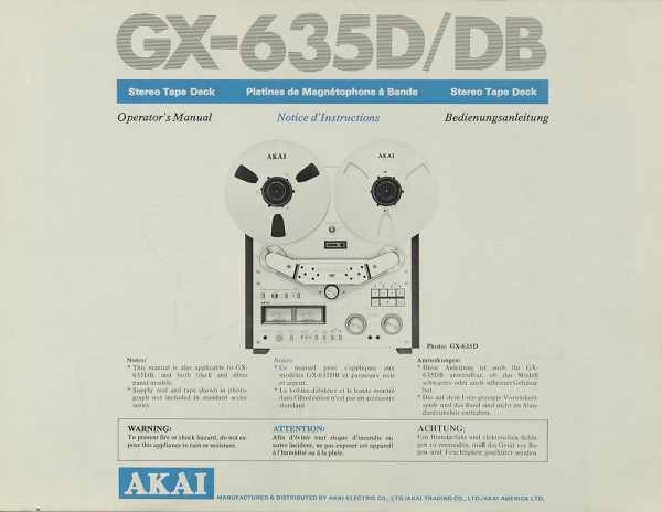 Akai GX-635 D / DB Bedienungsanleitung