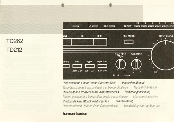 Harman / Kardon TD 262 / TD 212 Manual