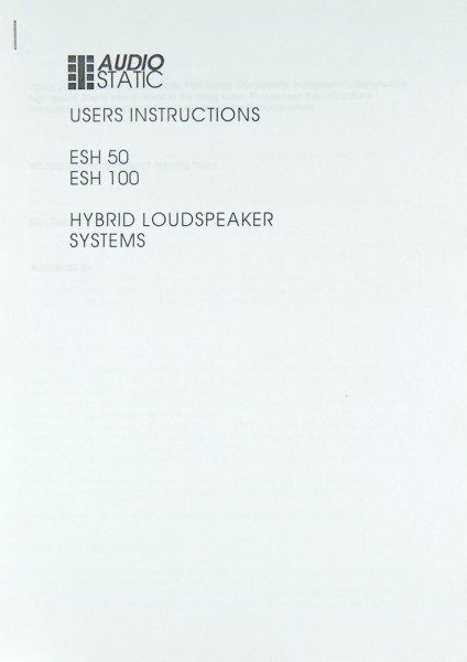 Audio Static ESH 50 / ESH 100 Operating Instructions
