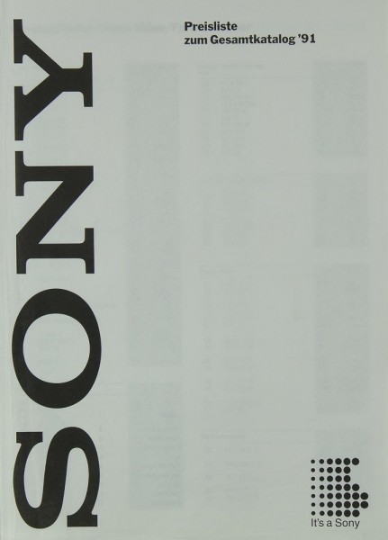 Sony Preisliste zum Gesamtkatalog ´91 Prospekt / Katalog