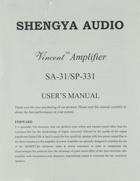 Vincent SA-31 / SP-331 User Manual
