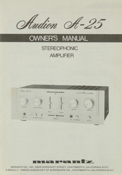 Marantz Audion A-25 Operating Instructions