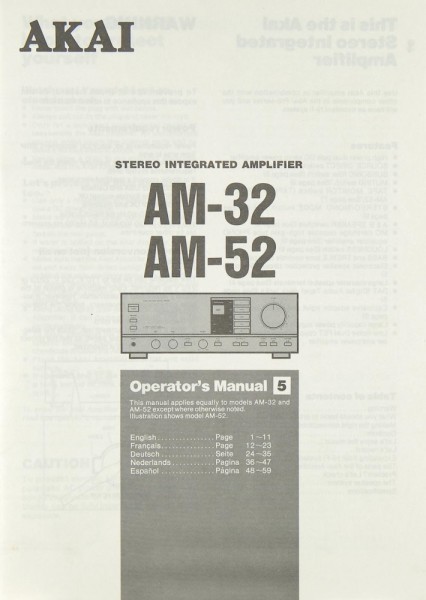 Akai AM-32 / AM-52 Operating Instructions