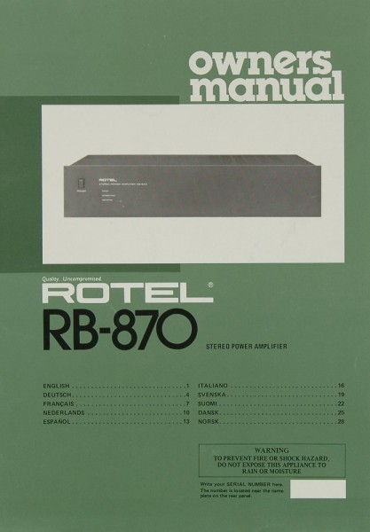 Rotel RB-870 User Manual