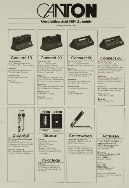 Canton Geräteübersicht HiFi-Studio-Zubehör 1.6.1982 Prospekt / Katalog