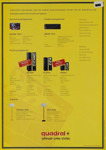 Quadral Surround Sound Systems brochure / catalogue