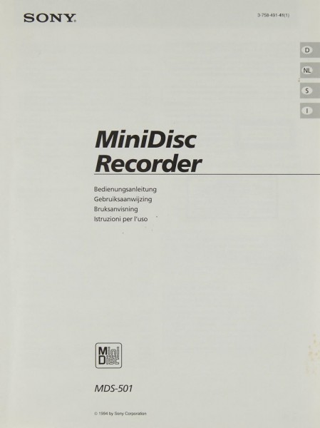Sony MDS-501 User Manual