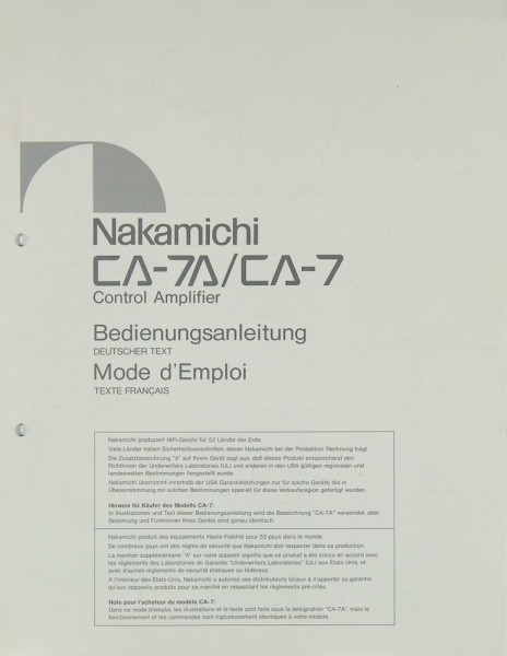 Nakamichi CA-7 A / CA-7 Manual