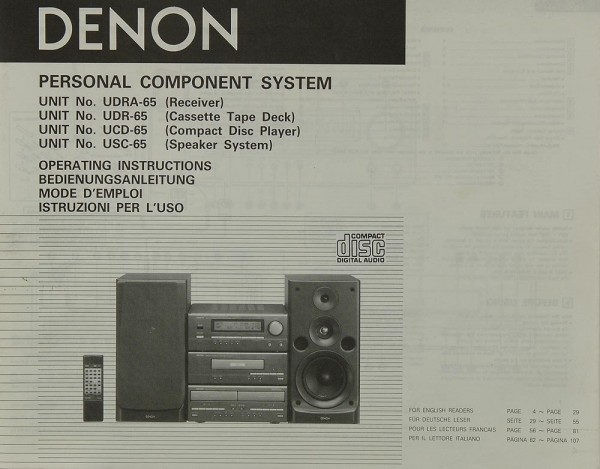 Denon UDRA-65 / UDR-65 / UCD-65 / USC-65 Manual