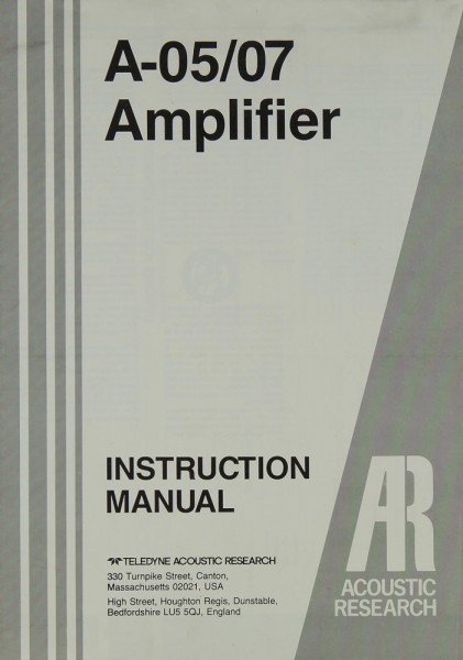 Acoustic Research A-05 / 07 Manual