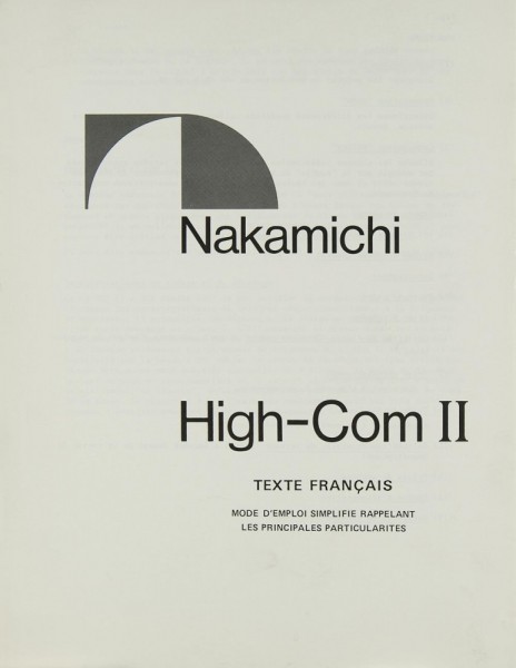 Nakamichi High-Com II User Manual
