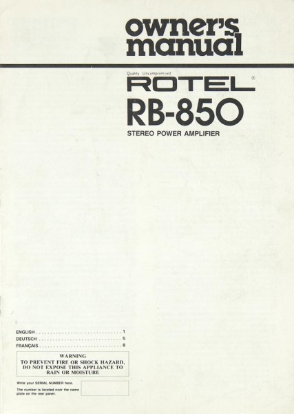 Rotel RB-850 Operating Instructions