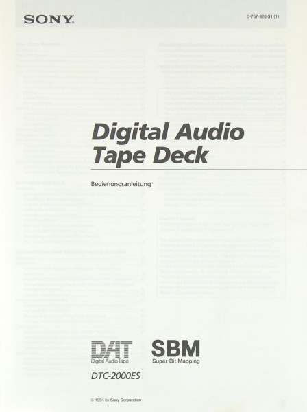 Sony DTC-2000 ES Owner&#039;s Manual